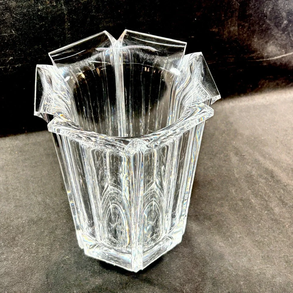Mid-Century Modern Lucite Hexagon Vase Clear Acrylic 10 Inches